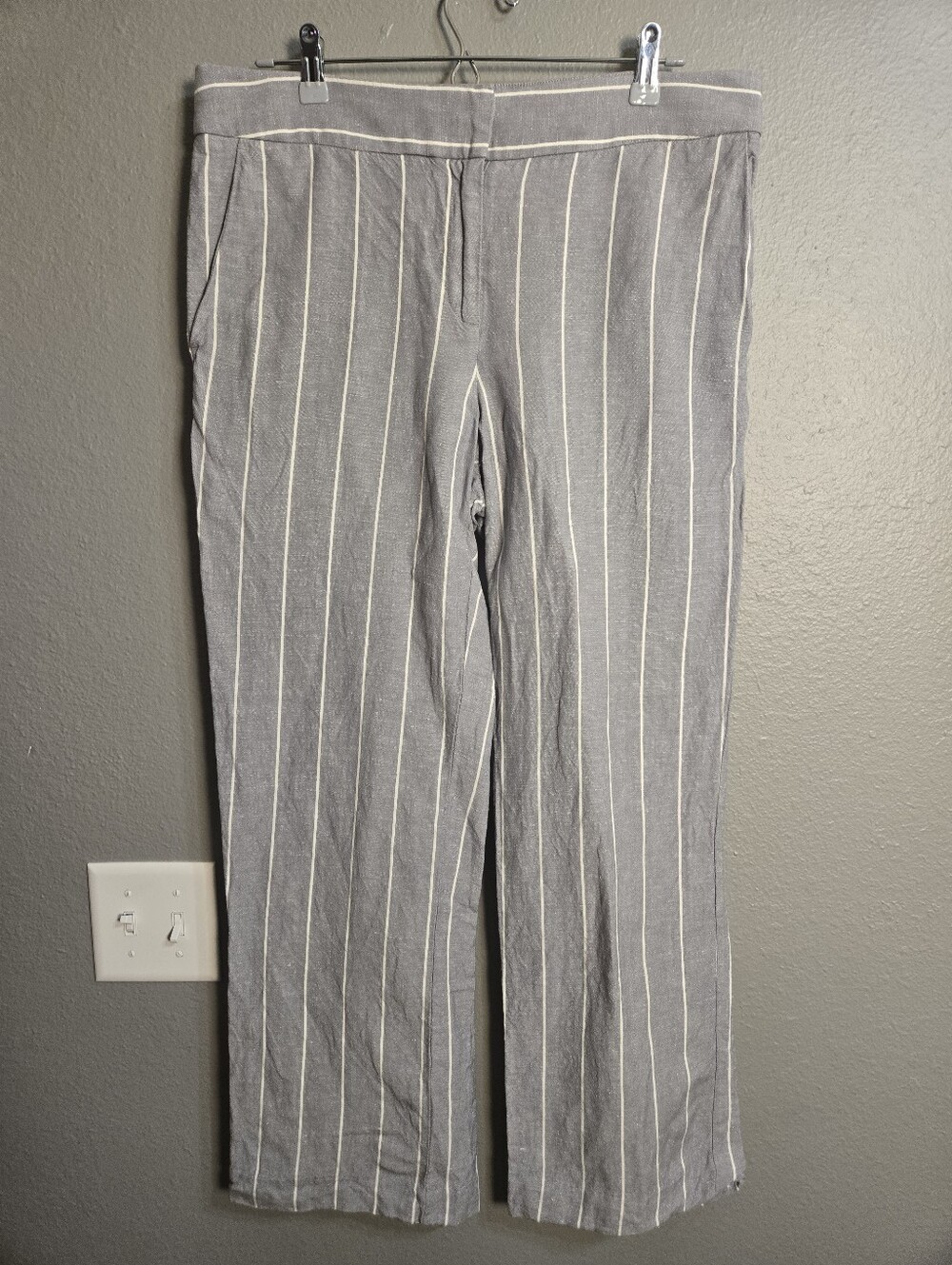 Loft Striped Relaxed Trousers Linen Blend Size 8